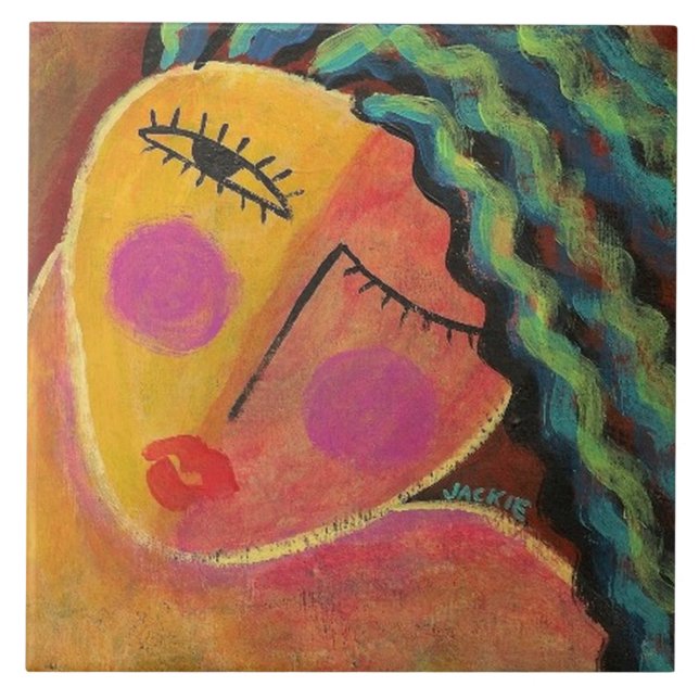 Wild One Abstract Portrait of a Woman Ceramic Tile (Front)