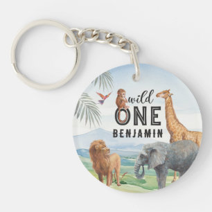 Wild One African animals 1st Birthday Keychain