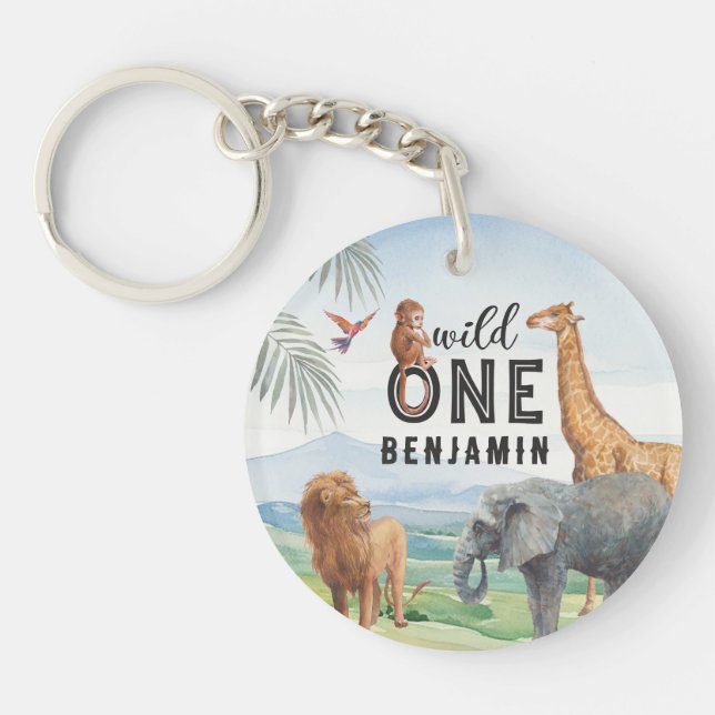 Wild One African animals 1st Birthday Keychain (Front)