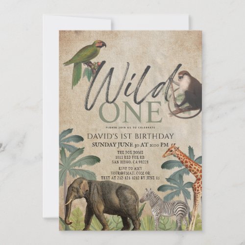 Wild One African Safari Animals 1st Birthday Invitation