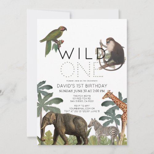 Wild One African Safari Animals 1st Birthday Invitation