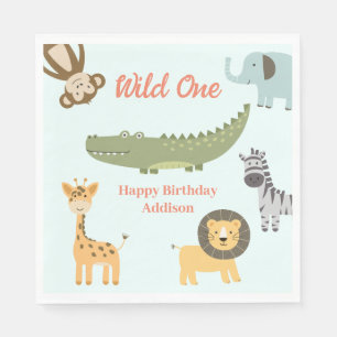 Wild One African Safari Animals 1st Birthday Napkins