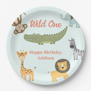 Wild One African Safari Animals 1st Birthday Paper Plates