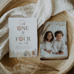 Wild One and Four Ever Wild Joint Invite Photo<br><div class="desc">A 1st and 4th joint Birthday invitation template featuring watercolour lion faces and neutral toned safari leaves along the bottom. You can add your own photo to the back. Perfect for your 'Wild One' and 'Four Ever Wild' safari themed Birthday party!</div>