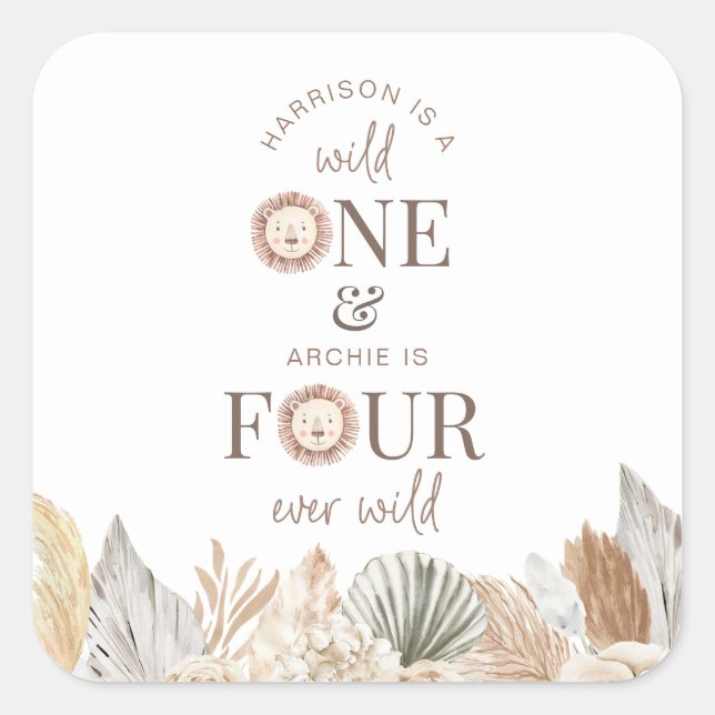 Wild One and Four Ever Wild Joint Party Square Sticker (Front)