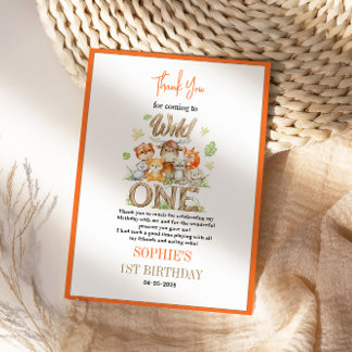 Wild One Animal 1st Birthday Party – Jungle Safari Thank You Card