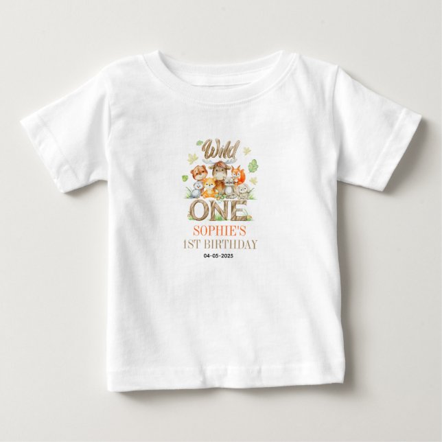 Wild One Animal 1st Birthday Party | Safari Jungle Baby T-Shirt (Front)