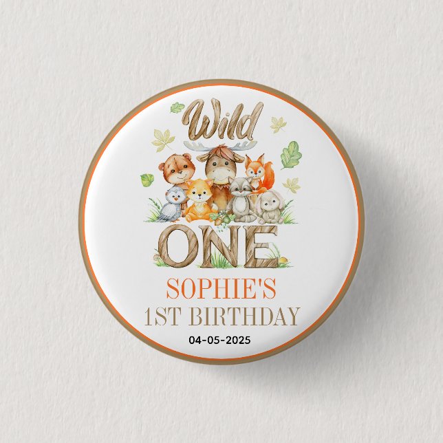 Wild One Animal 1st Birthday Party | Safari Jungle Button (Front)