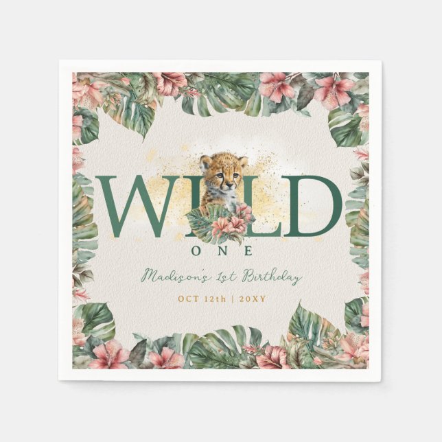 Wild One Animal Guepard Baby Boy 1st Birthday Napkins (Front)