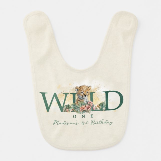 Wild One Animal Guepard Boy 1st Birthday Baby Bib (Front)