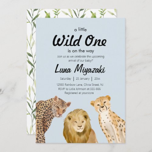wild one animal lion cheetah for boy baby shower  invitation