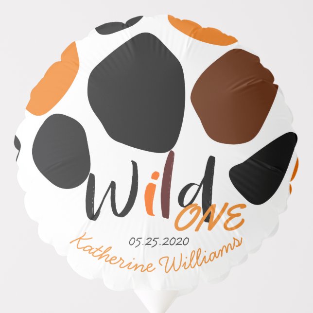 Wild One Animal Pattern Birthday Party Balloon (Front)