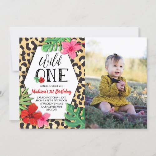 Wild One Animal Print Girls First Birthday Photo Invitation