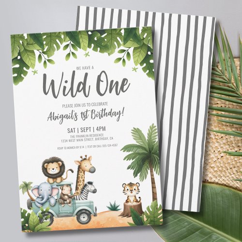 Wild One Animal Safari 1st Birthday Party Invitation