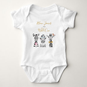 Wild One Animal Safari Black White Gold Birthday Baby Bodysuit