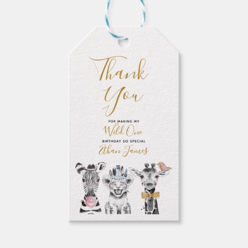 Wild One Animal Safari Black White Gold Birthday Gift Tags