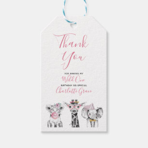 Wild One Animal Safari Black White Pink Birthday Gift Tags