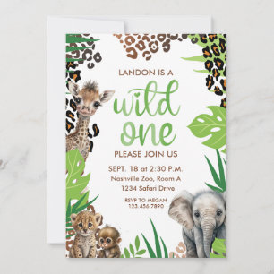 Wild One Animal Safari First Birthday Invitation