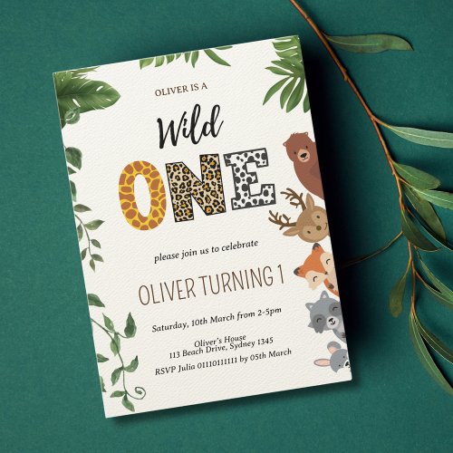 Wild One animal shape letters 1st Birthday Invitation