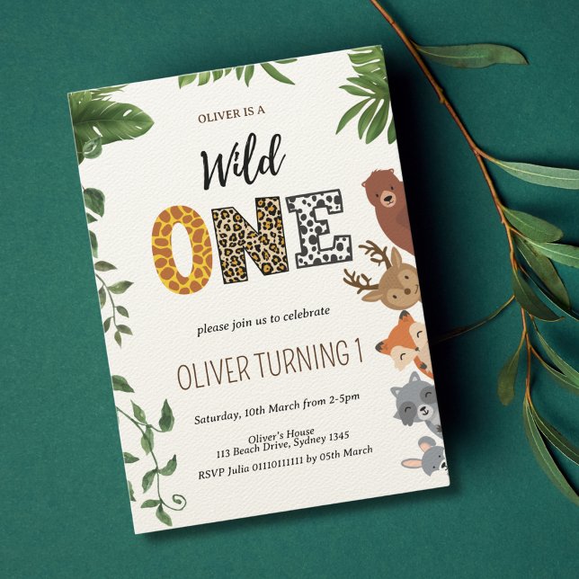 Wild One animal shape letters 1st Birthday Invitation (Creator Uploaded)