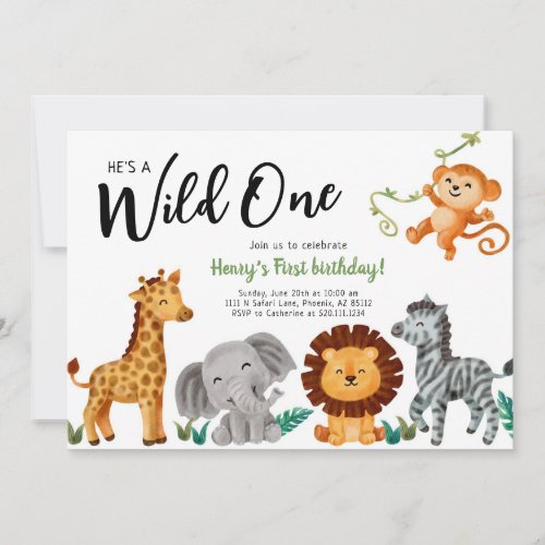 Wild One Animals 1st Birthday Party Invitation