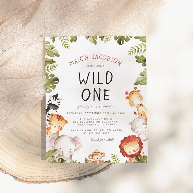 Wild One Animals & Botanical Boy Birthday Party Postcard (Creator Uploaded)