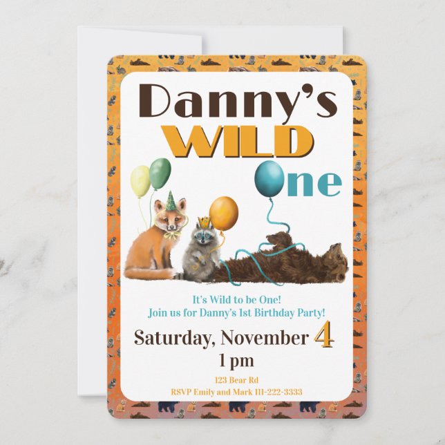 Wild One Animals First Birthday Invitation (Front)