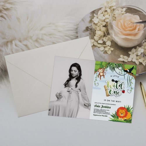 Wild One Animals Jungle Safari Maternity Photo Invitation