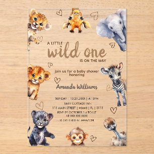 Wild One Animals Modern Simple Baby Boy Shower Acrylic Invitations