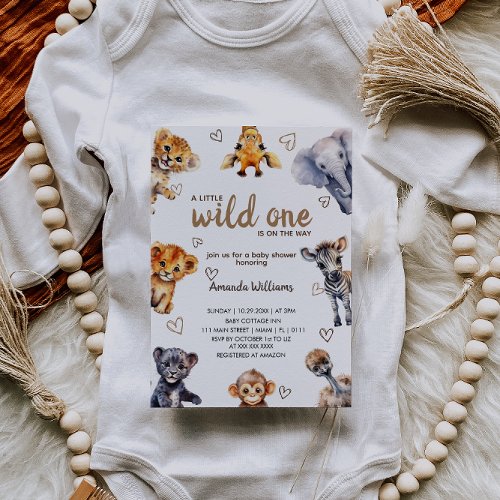 Wild One Animals Modern Simple Baby Boy Shower  Invitation