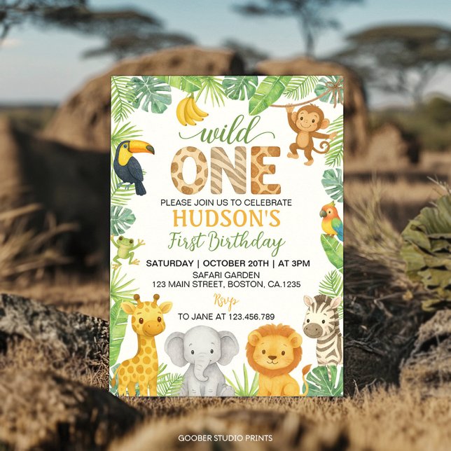 Wild One Animals Safari 1st Birthday Invitation (Creator Uploaded)