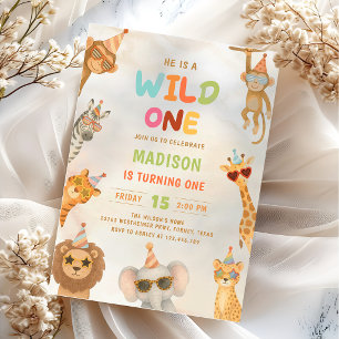 Wild One Animals Safari 1st Birthday Invitation