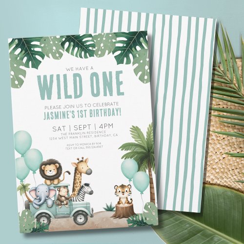 Wild One Animals Safari 1st Birthday Party Invitation