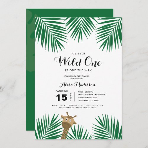 Wild One  Animals Safari Palm Baby Shower Invitation