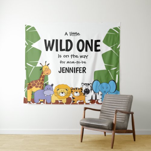 Wild One Arrival Personalized Safari Baby Shower Tapestry