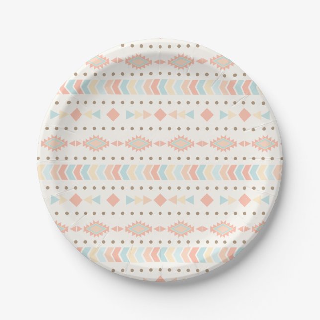 Wild One Arrow Feather Tribal Boho Dream Catcher Paper Plates (Front)