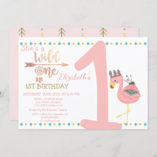 Wild One,Arrows,Dream Catcher Flamingo Birthday Invitation