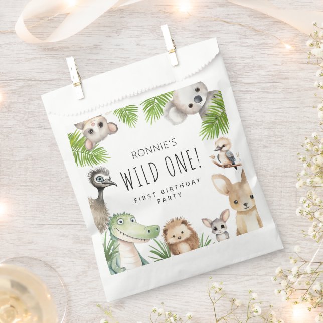Wild One! Aussie Animal Birthday Party Favor Bag (Clipped)