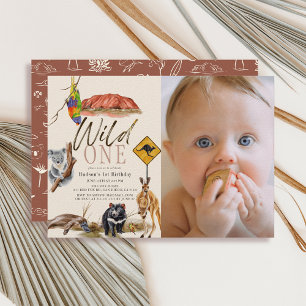 Wild One Australian Animals Photo 1st Birthday Invitation