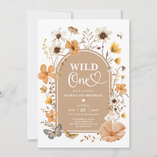 Wild One: Autumnal Fall Wildflower First Birthday Invitation (Front)