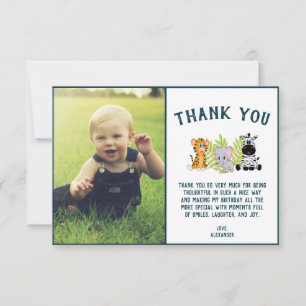 Wild One Baby 1st Birthday Jungle Animals Photo Thank You Card