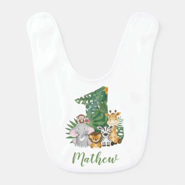 Wild One Baby 1st Birthday Jungle Safari Baby Bib (Front)