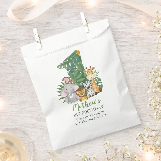 Wild One Baby 1st Birthday Jungle Safari Favor Bag (Clipped)