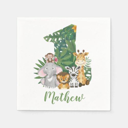 Wild One Baby 1st Birthday Jungle Safari T_shirt Napkins