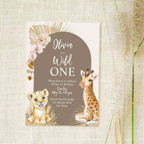 Wild one baby animals boho arch 1st birthday invitation