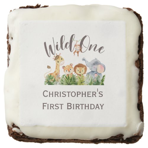 Wild One Baby Animals Jungle Safari 1st Birthday  Brownie