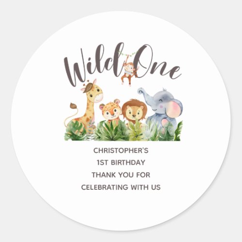 Wild One Baby Animals Jungle Safari 1st Birthday Classic Round Sticker