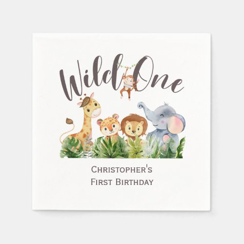 Wild One Baby Animals Jungle Safari 1st Birthday  Napkins