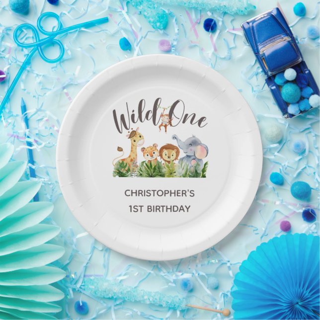 Wild One Baby Animals Jungle Safari 1st Birthday  Paper Plates (Party)