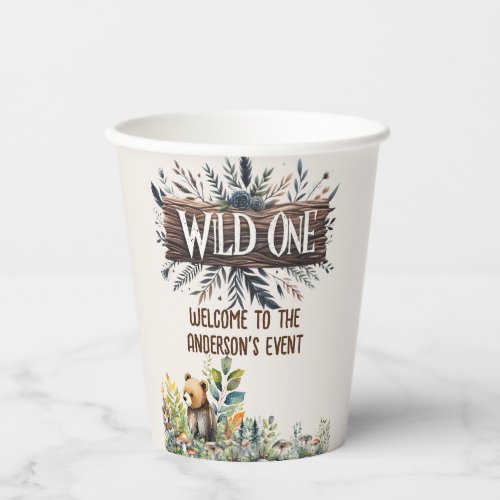 Wild One Baby Bear Woodland Animals Custom Paper Cups